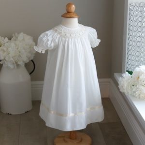 Strasburg Dress ORIGINAL White Bishop Smocked Ecru Embroidery Pearls LIKE NEW